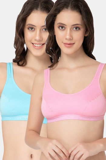 Buy Lady Lyka Cotton Sports Bra(Pack of 2) - Multicolor